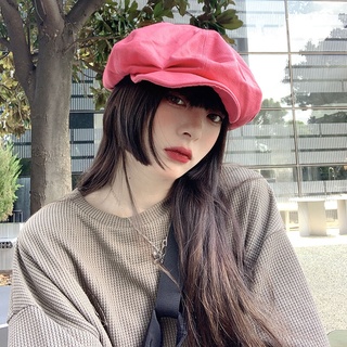 Boina de nube de cabeza grande mujer primavera y otoño ins red cara roja pequeña rosa roja lengua de pato sombrero octogonal sombrero de pintor retro