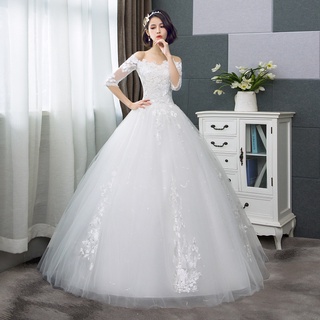 vestido de novia 2021 nuevo off-hombro nupcial boda estilo coreano palabra de longitud encaje vestido de novia slim fit princesa