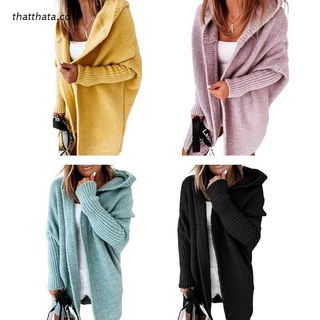 tha Women Casual Batwing Long Sleeve Sweater Cardigan Solid Color Open Front Hoodies Jacket Midi Long Knitted Slouchy Oversized Coat Outwear