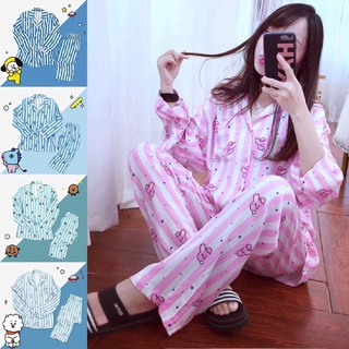 Kpop BTS BT21 de dibujos animados lindo pijamas 2 de manga larga ropa del hogar pijamas pijamas estrella entorno