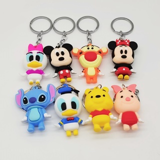 Disney Anime Cartoon Mickey Mouse Stitch Figure Keychains Kawaii Minnie Donald Duck Piglet Key Chain