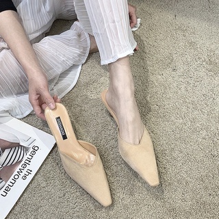 Zapatillas de verano para mujer2021Nuevo estilo coreano todo-fósforo zapatos de tacón alto puntiagudos del dedo del pie Semi zapatilla talón Stiletto mocasines de moda (3)