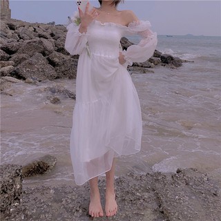 Vestido de malla de un hombro femenino verano 2021 nuevo francés primer amor suave viento super hadas temperamento falda larga
