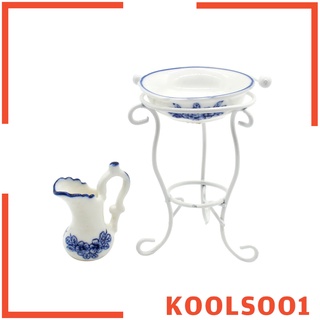 [kengana1] Set De lavabo y estante Escala 1/12 Escala con maceta De agua Azul y Floral (1)