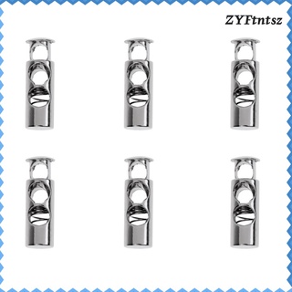 Pack of 6 Heavy Duty Cylinder Silver Metal Cord Locks Toggle Ends Stop