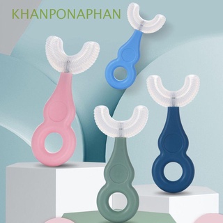 khanponaphan 2-12 años en forma de u bebé cepillo de dientes manual cuidado oral niños cepillo de dientes de silicona niños pequeños suministros de cerdas suaves bebé de mano bebé niños sano limpiador de dientes/multicolor