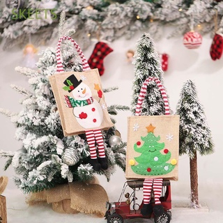 skeets portátil tote bag lino bolsa de regalo bolsa de caramelo festival con asa fiesta alce de dibujos animados decoración de navidad navidad/multicolor