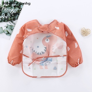 (newfashionhg) bebé niños niño niño manga larga bufanda impermeable smock alimentación babero delantal bolsillo en venta