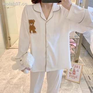 ✟﹍ﺴIns japonesas pijamas de osito pardo mujer primavera, otoño e invierno algodón puro de manga larga 2021 nueva camisa blanca servicio a domicilio