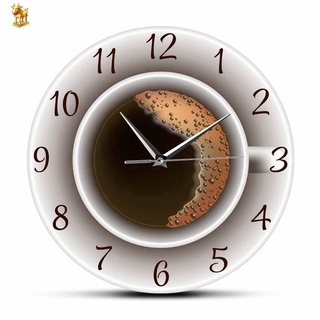 taza de café con espuma decorativa silencioso reloj de pared cocina decoración café tienda señal de pared estilo café reloj de pared