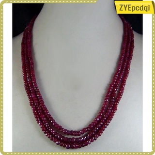 elegante natural rubí facetas cuentas rhinestone cierre collar 3 strand 3x4mm