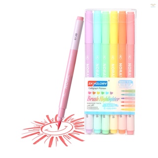 set de 6 colores pincel resaltador bolígrafos pastel rotulador para niños estudiantes adultos artistas para dibujar colorear resaltado diario oficina casa escuela arte suministros