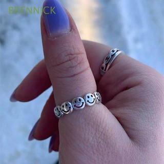 brennick amigo regalos sonriente cara anillos parejas niño niña accesorios de moda feliz dedo anillo abierto anillos punk hip hop hombres mujeres antiguo color plata chic vintage fiesta joyería