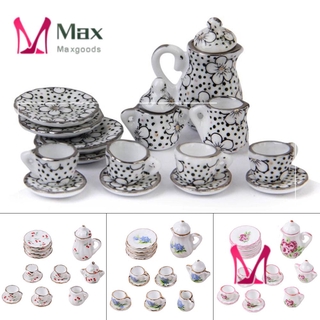 Max 15PCS 1:12 escala porcelana vajilla jugando casa taza figura miniatura juego de té juguetes casa de muñecas muebles plato/Pot/Kettle estilo europeo Rose patrón