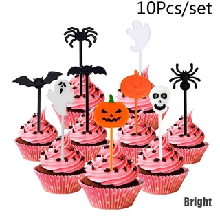 (brillante) 10pcs Mini niños HalloweenFruit tenedor de dibujos animados Snack pastel postre comida palillo de dientes