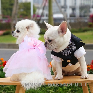 Mingmaiv perro Bowknot vestido de novia mascota primavera verano ropa princesa vestido romántico mascota boda falda para Teddy Chihuahua ropa vestidos de perro