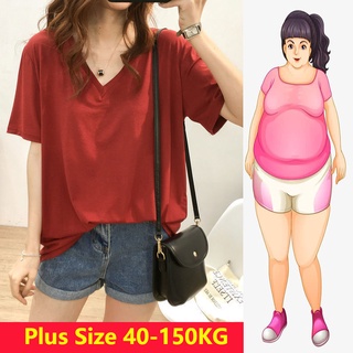 40-150 kg: talla grande: verano para mujer, manga corta, cuello en V, camiseta suelta, Color sólido, Baju, de gran tamaño, superior C8133