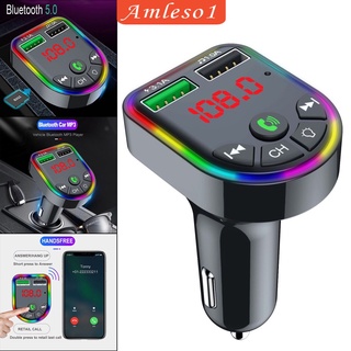 [Amleso1] cargador de coche inalámbrico Bluetooth FM transmisor de carga rápida soporte tarjeta TF (9)