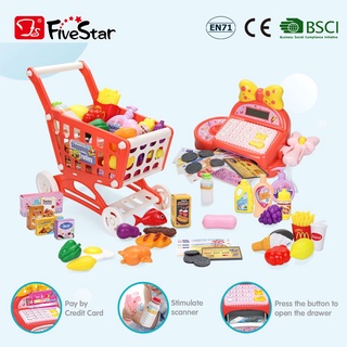 Fs caja registradora juguetes supermercado carro para niños niña Bowknot compras pretender juego conjunto