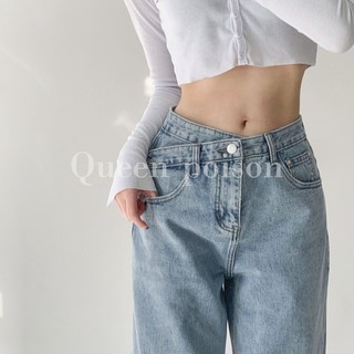 Diseñado cross-Cintura Recta Pierna jeans Mujeres s Primavera Y Otoño De Alta Cortina Suelta Fregado Pantalones