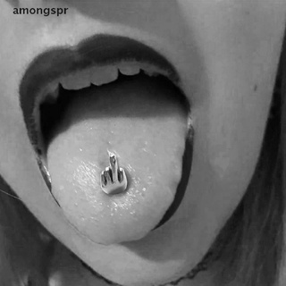 [amongspr] 1 pza anillos de Piercing de lengua dedo medio para gesto de lengua joyería para el cuerpo Punk