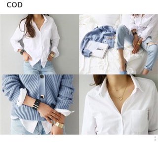 [cod] manga larga casual blanco turn-down cuello ol estilo mujeres blusa suelta blusas calientes