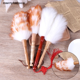 marrybacocn - cepillo de plumas de lana antiestática, herramienta de limpieza de polvo, mango de madera