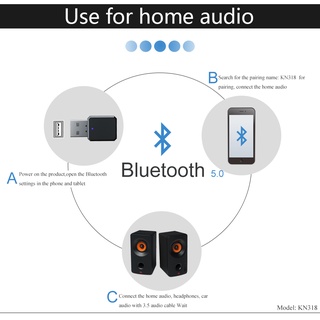 KN318 Bluetooth 5.1 Receptor De Audio De Doble Salida AUX USB Estéreo Coche Manos Libres Llamada WO