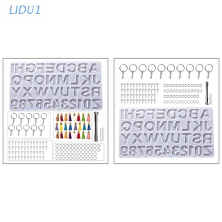 Lidu1 1 Set de cristal de resina epoxi molde alfabeto letra número colgante molde de silicona DIY manualidades joyería llavero herramientas