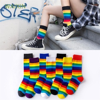 Waixin calcetines De algodón unisex rayados con arcoíris Para deportes/patineta/calcomanía