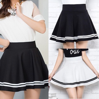 Summer Women Fashion Version Style Pleated Skirt Solid Color High Waist Casual Mini School Skirt
