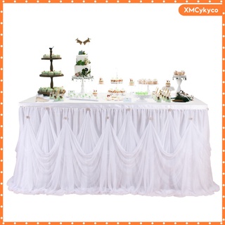 falda de mesa de tul de sauce rizado blanco para mesa rectangular o mesa redonda, falda de mesa tutú para baby shower, boda, fiestas de cumpleaños (8)