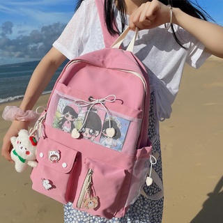 Nueva mochila Preppy mujer impermeable Nylon caramelo colores malla bolsa de viaje bolsa de alta escuela para adolescente niña insignia Bookbag