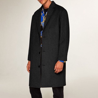 [gcei] hombres otoño invierno nuevo medio largo abrigo de lana botón solapa abrigo