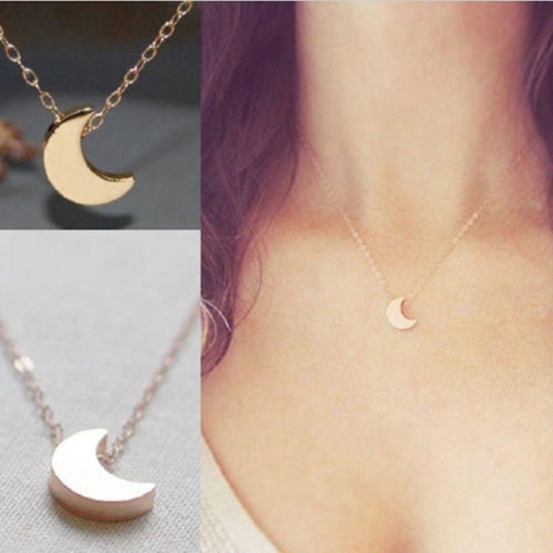 Collar de cadena de oro de plata para mujer con colgante de luna creciente delicada joyería (1)