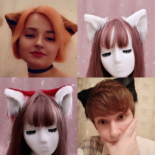 [Qingyu] lindo Animal peludo orejas de gato horquilla Headwear Clip Cosplay peluche Lolita accesorio (2)