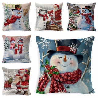 Yolo 45x45cm fundas de cojín de ciervo navidad decoraciones fundas de almohada Santa Claus año nuevo muñeco de nieve sofá impreso feliz navidad hogar sofá decoración
