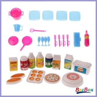 BeeBox - juego de 30 utensilios de cocina de plástico y comida para Barbie, accesorios para muñecas