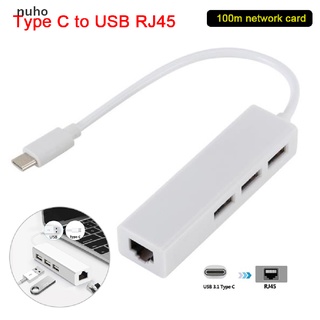 Nu Tipo C A USB RJ45 Ethernet Lan Adaptador De Puerto De Cable Hub Soporta Enchufe Inverso CO