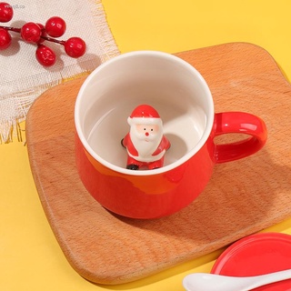 ✈Taza de cerámica navideña tridimensional linda suave linda con tapa chica café marca del hogar de alto valor regalo de la taza de agua