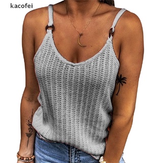 [kacofei] mujeres tejer u-cuello chaleco tank top crop traje básico slim crop tops ropa blusa (2)