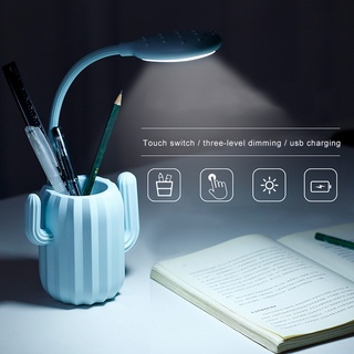 led cactus luz de escritorio protección ocular regulable lámpara con soporte de bolígrafo para lectura de oficina