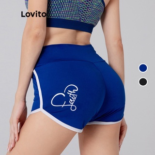 lovito sporty - pantalones cortos de letras con estampado de contraste L05205 (azul/negro)