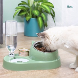 Hequ Pet Bowl Cat Double Bowls Food Water Feeder With Auto Water Dispenser Wet And Dry Separate Bowls For Cats Dog