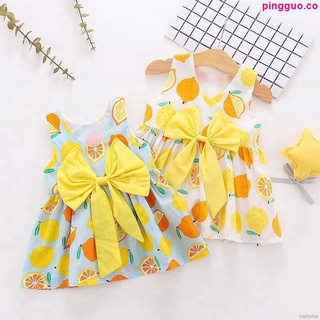 My Baby Girls algodón limón impresión princesa dulce vestido sin mangas