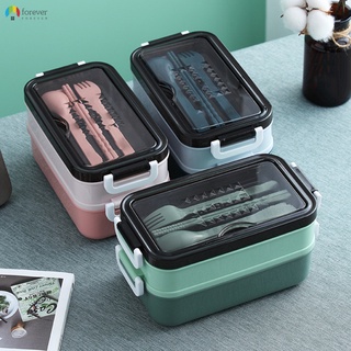 2 capas bento caja antifugas oficina fiambrera con cubiertos microondas seguro simple niños estudiantes picnic recipiente de alimentos