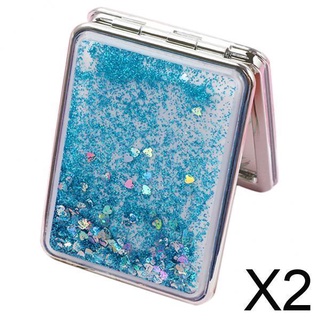 [CHIWANJI] 2xTravel espejo de maquillaje compacto de doble cara portátil lupa plegable espejo azul cuadrado