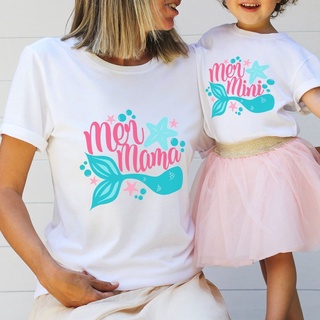 Mer Mama Mini Camiseta De Diseño De Sirena Madre Hija Días Madres Encantadora Familia Coincidencia Ropa Streetwear (1)