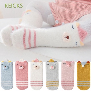 REICKS Kawaii Thick Terry Socks Soft Toddler Socks Anti Slip Baby Anti Slip Floor Socks Cute Autumn Winter Leg Warmers Newborn Baby Cotton Cartoon Doll Socks/Multicolor