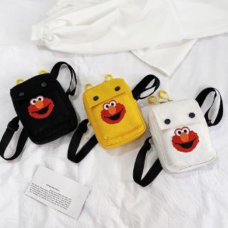 [cod] sésamo calle de dibujos animados mini teléfono móvil bolsa de moda harajuku estilo lona sling bag niños beg